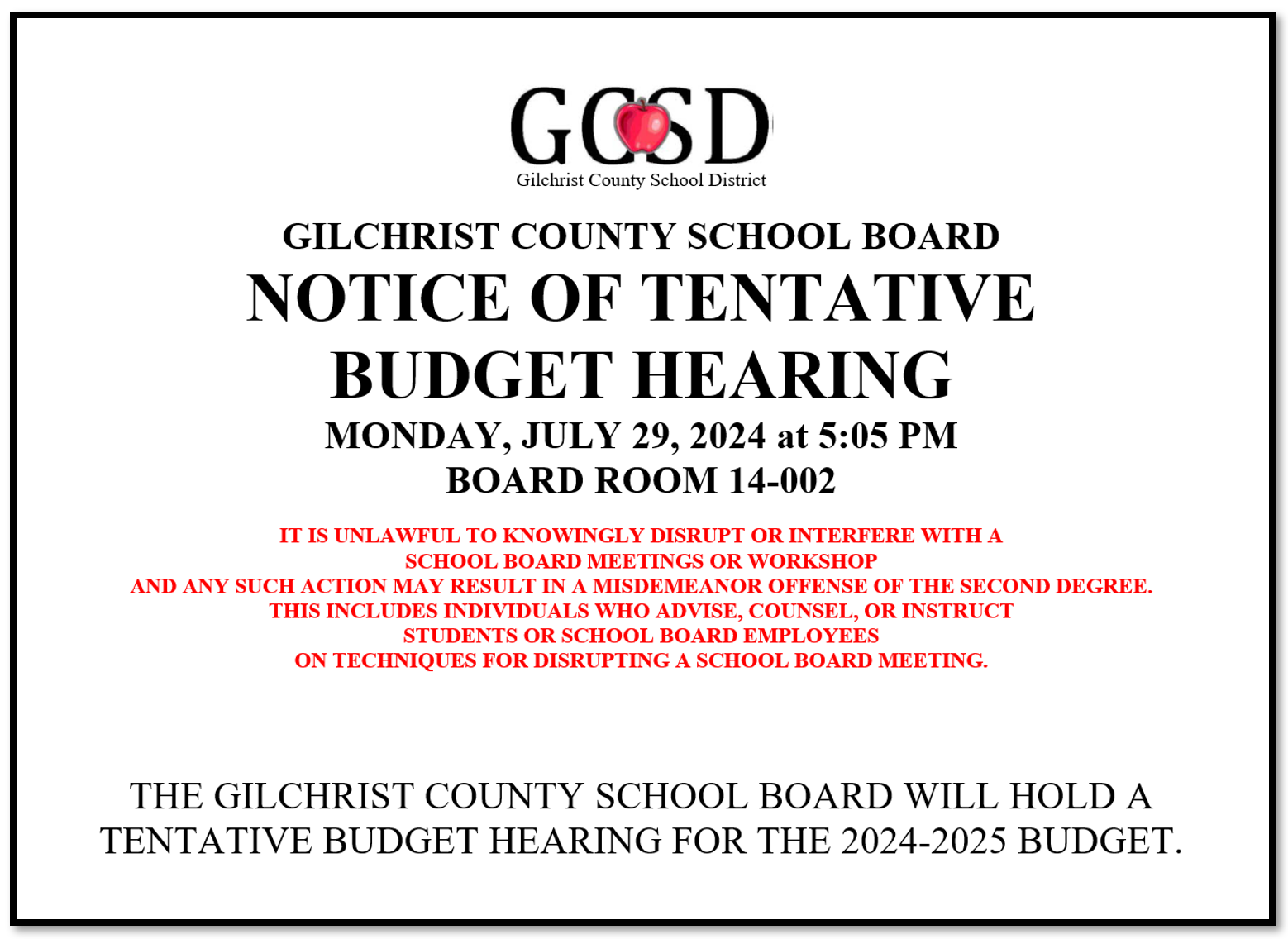 Tentative Budget Hearing