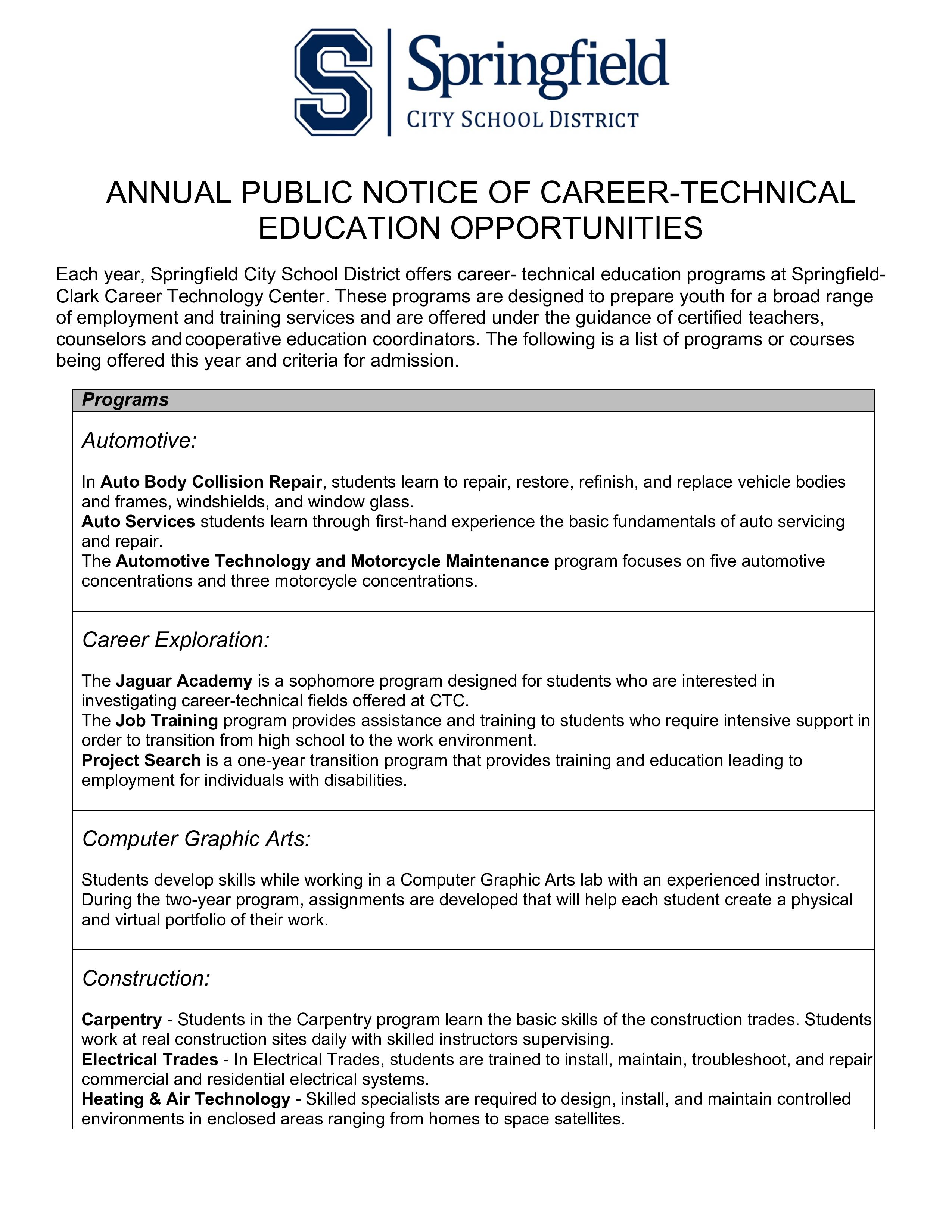 Springfield Clark CTC Program Public Notice Document