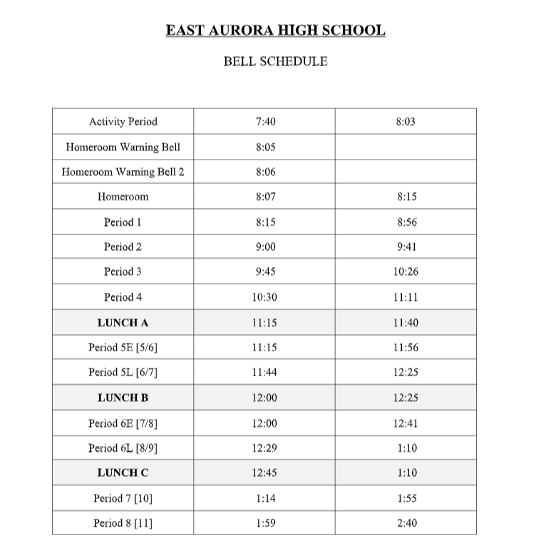 high school bell schedule