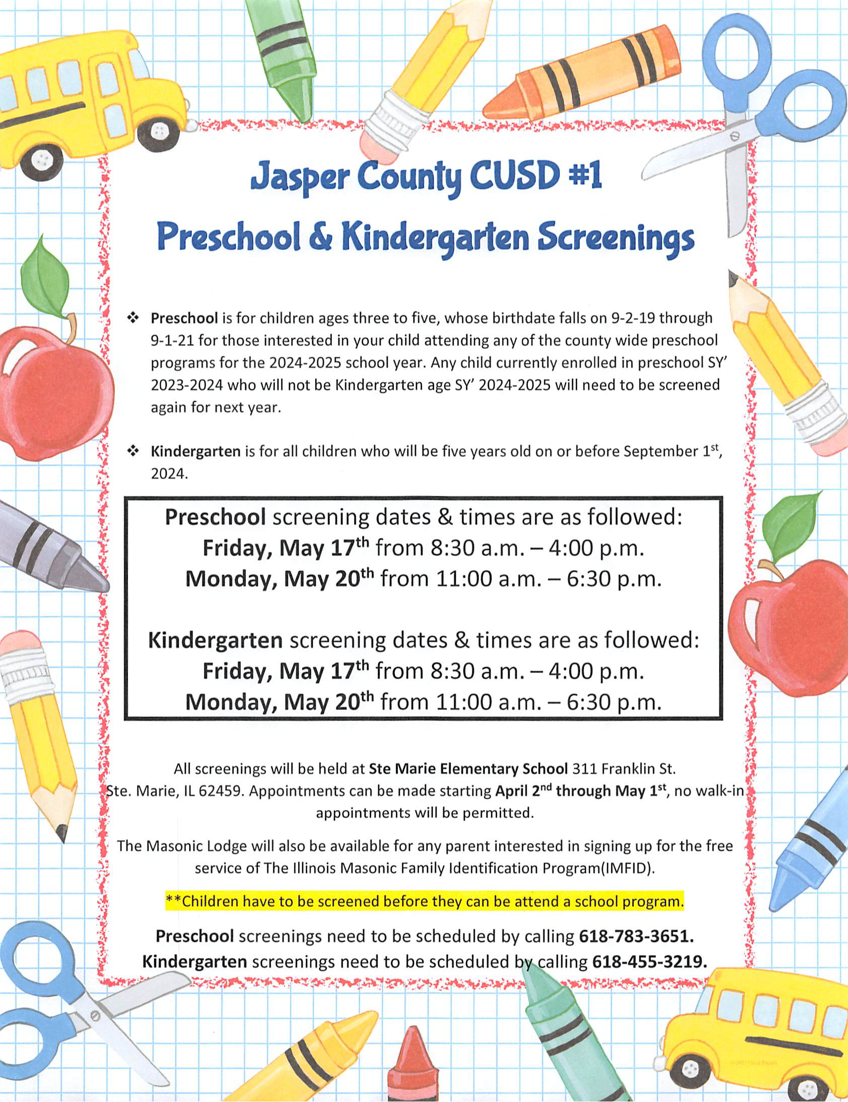 Preschool & Kindergarten Screenings