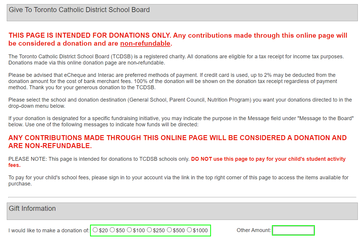 Select donation amount