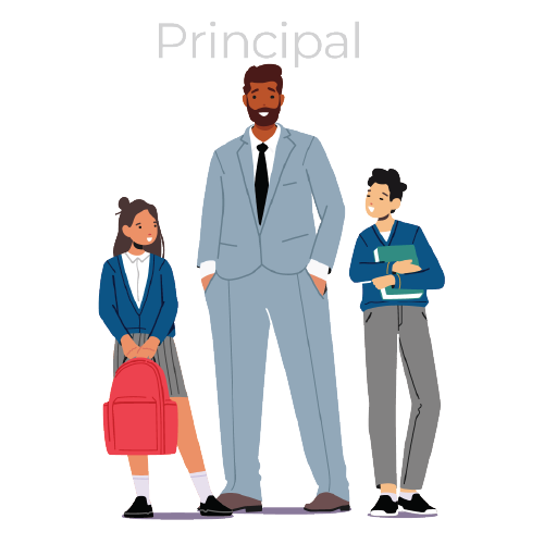 An illustration of a principal with two students.
