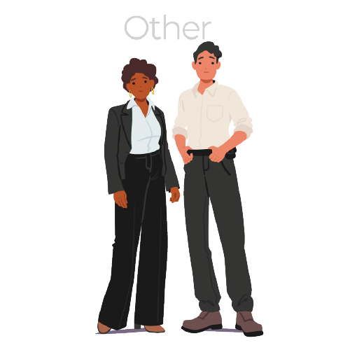 An illustration of 2 people standing side-by-side in business clothing.