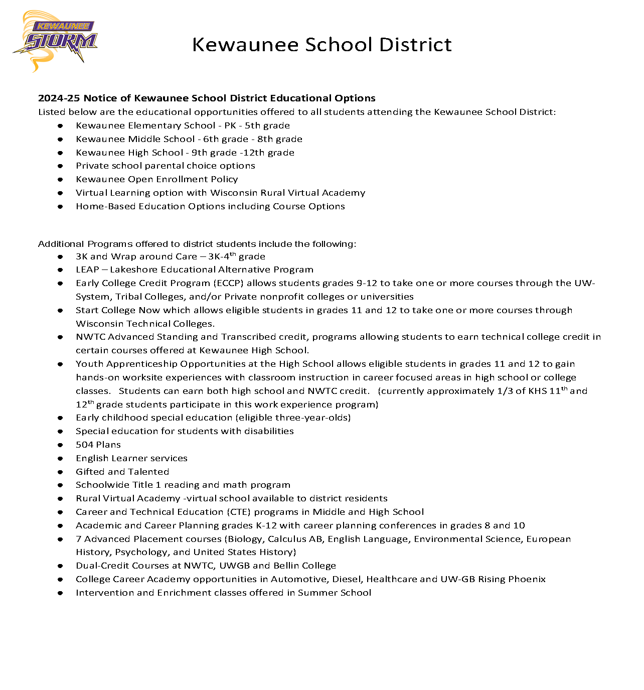 KSD educational options