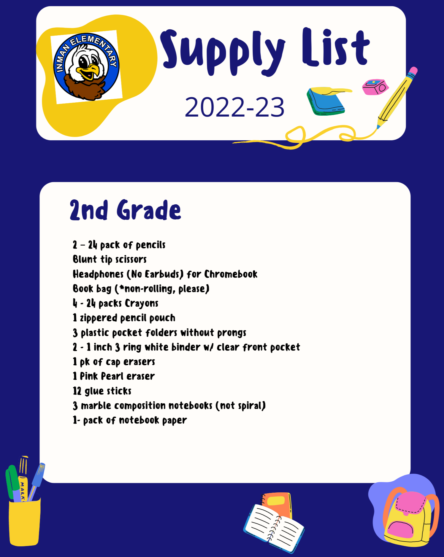 2nd Grade Supply List