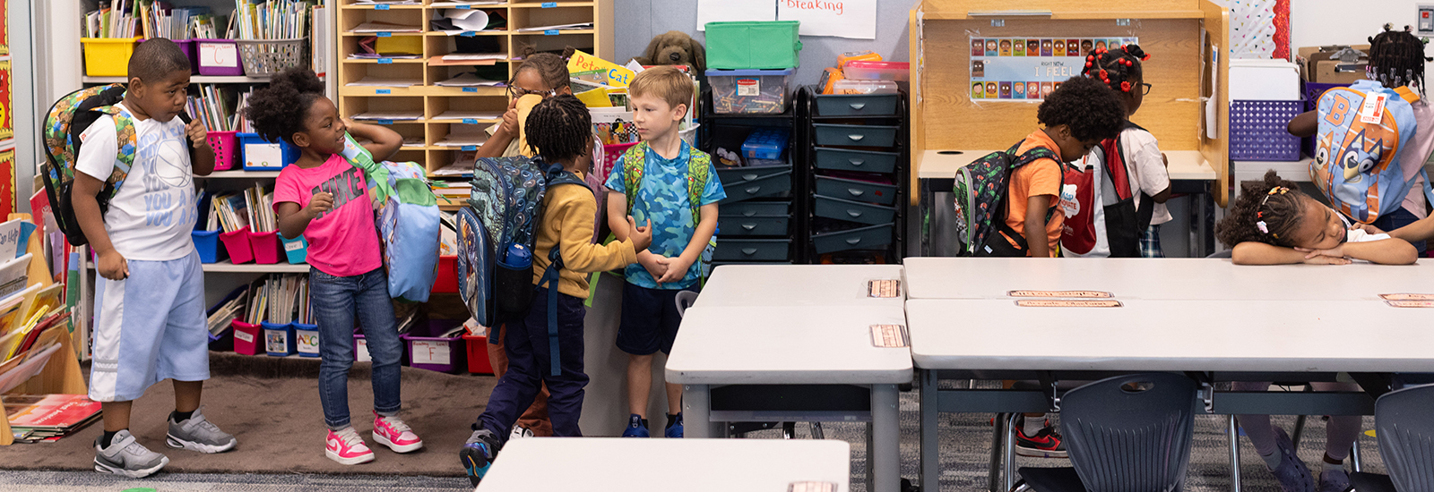 Indian Creek Elementary kindergarteners line up at the end of the day.