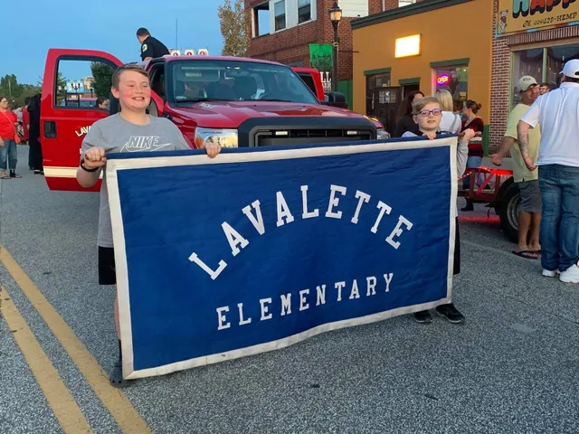 students carrying Lavalette Elementary banner