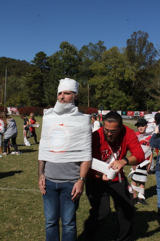 wrapping someone up with toilet paper