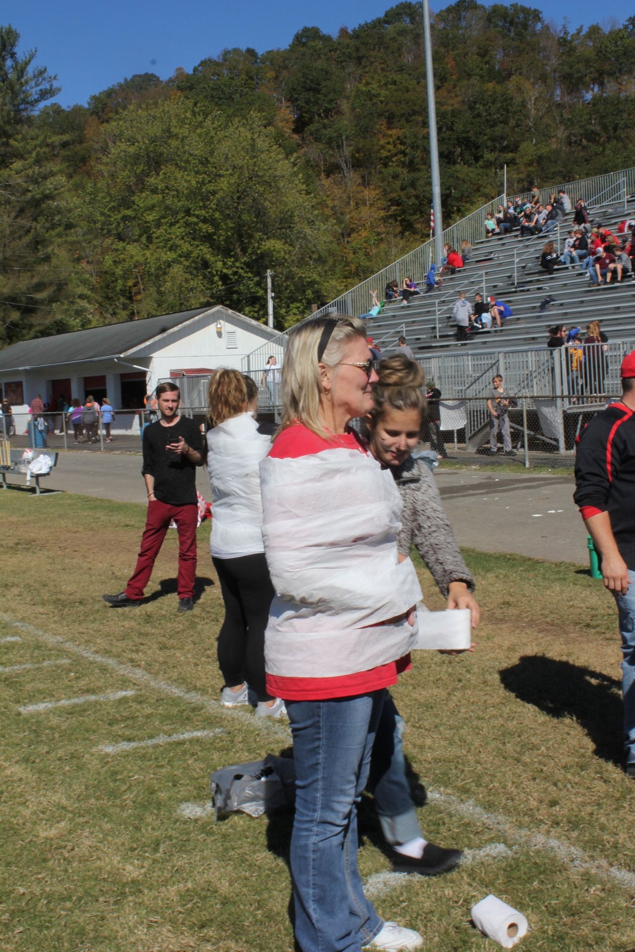 wrapping someone up with toilet paper