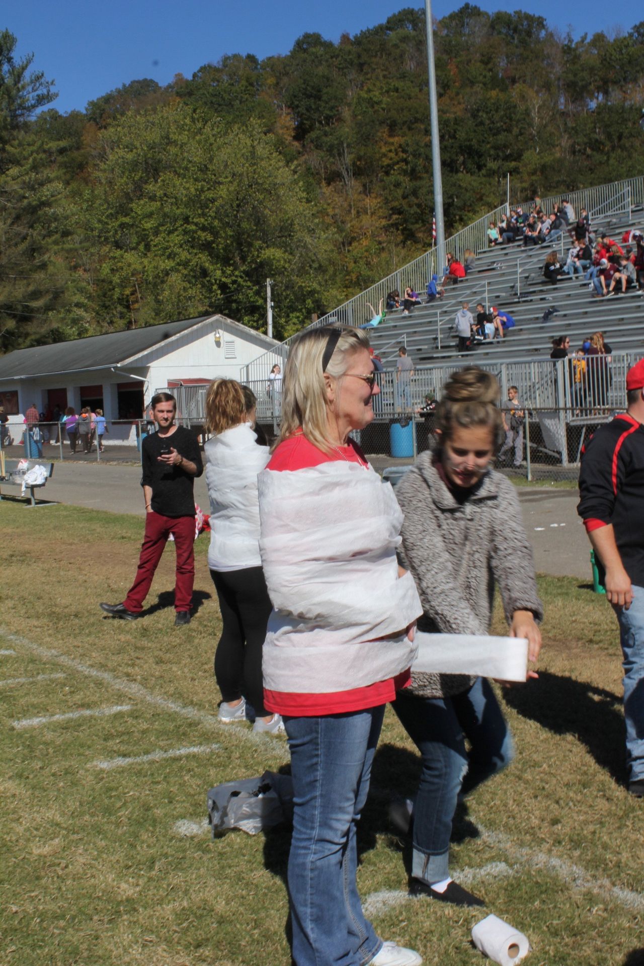 wrapping someone up with toilet paper