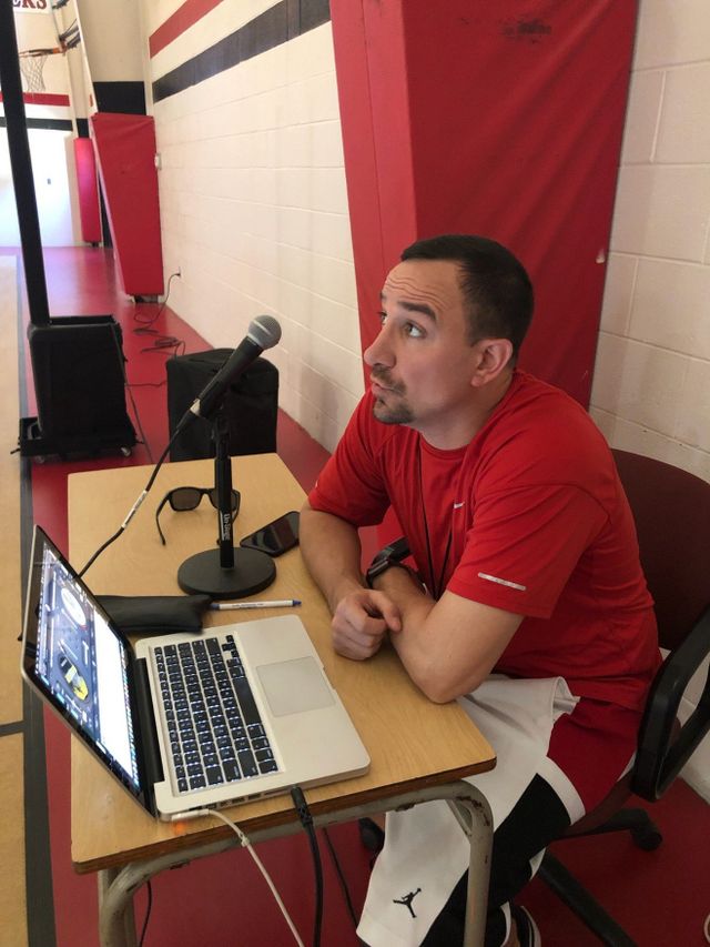 Man in front of a microphone