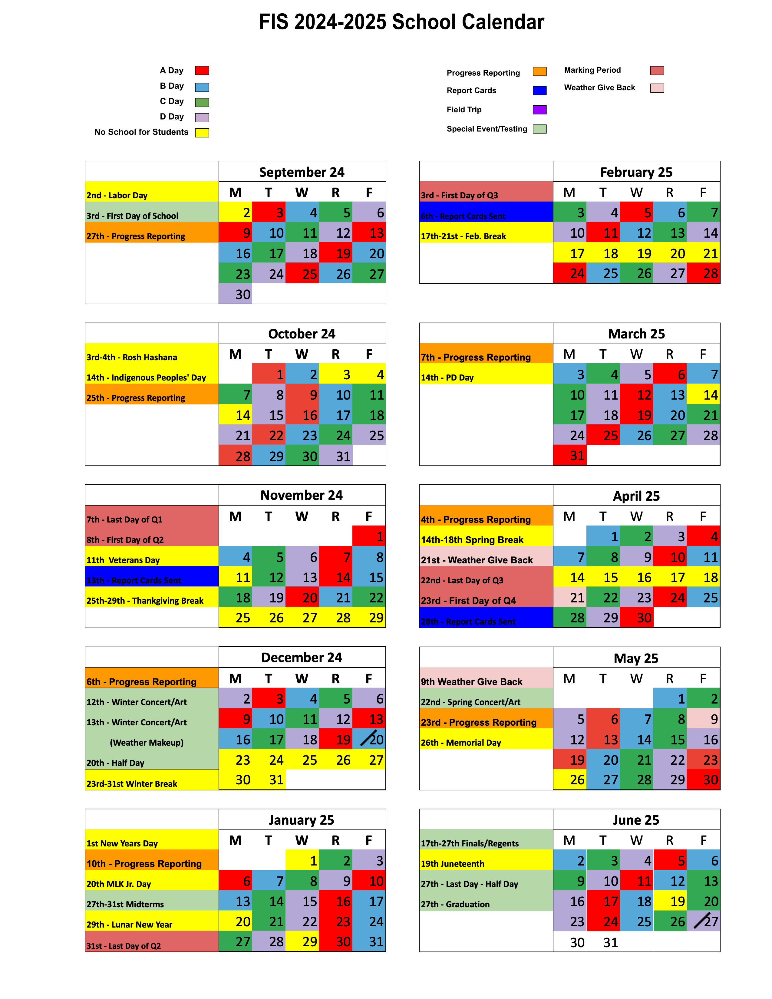 FIS 2024-2025 School year calendar