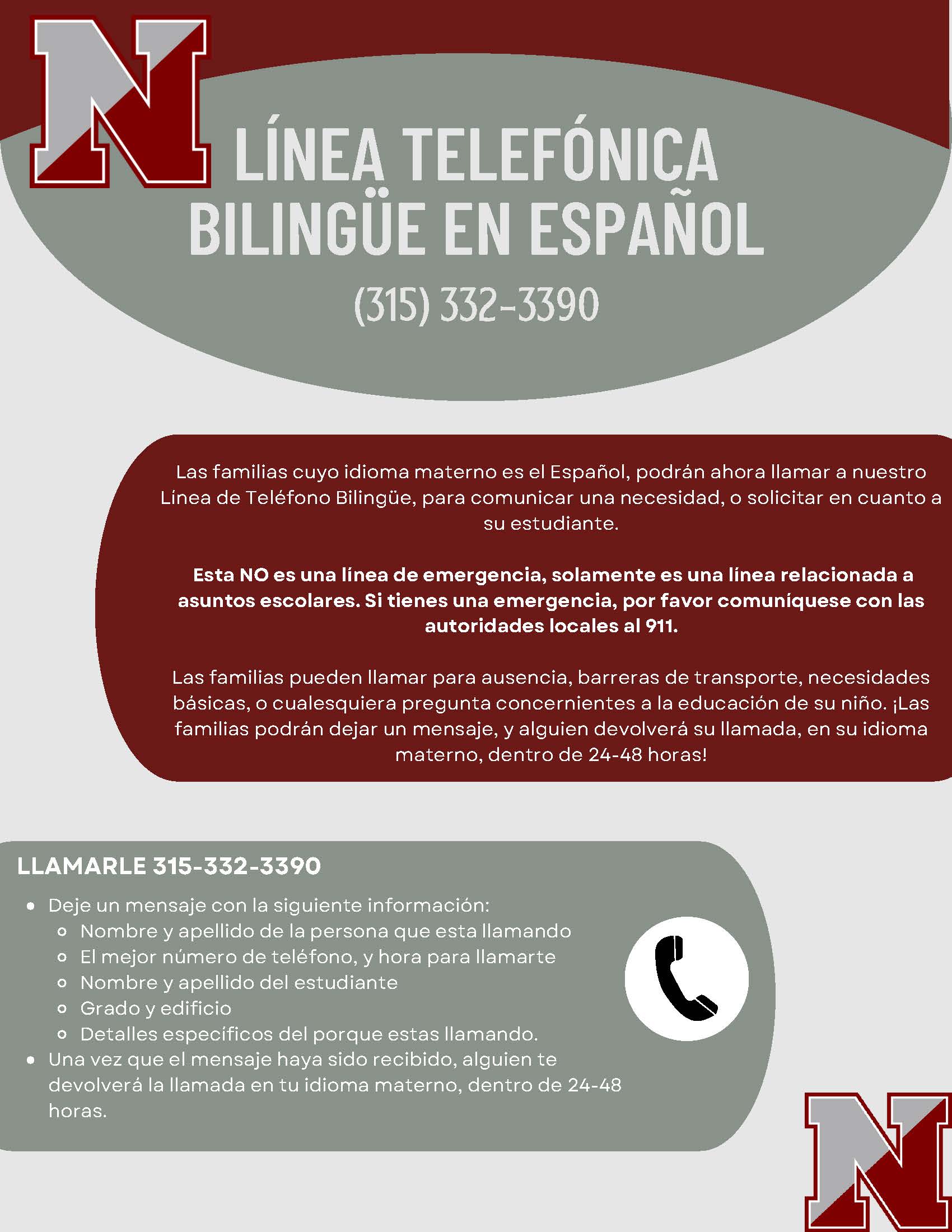 Bilingual Phone Help Line Infographic Page 1 - Spanish
