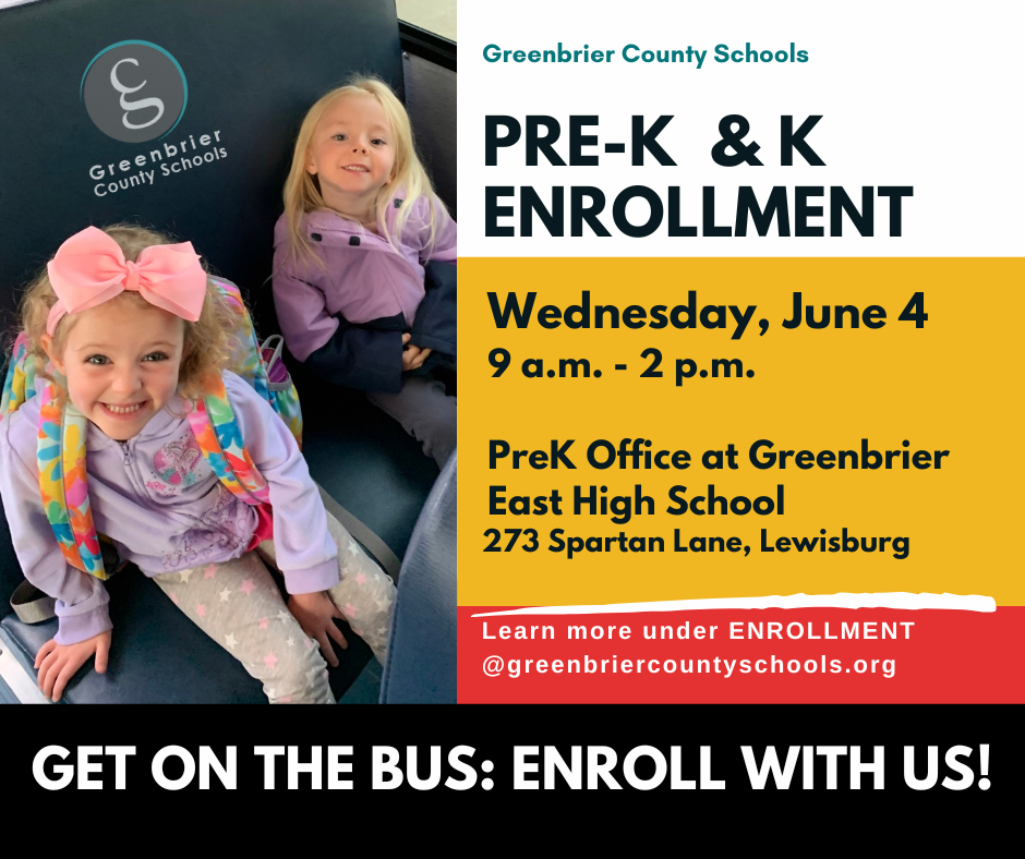 Pre-K Enrollment June 4 at GEHS PreK Office from 9 a.m. - 2 p.m.