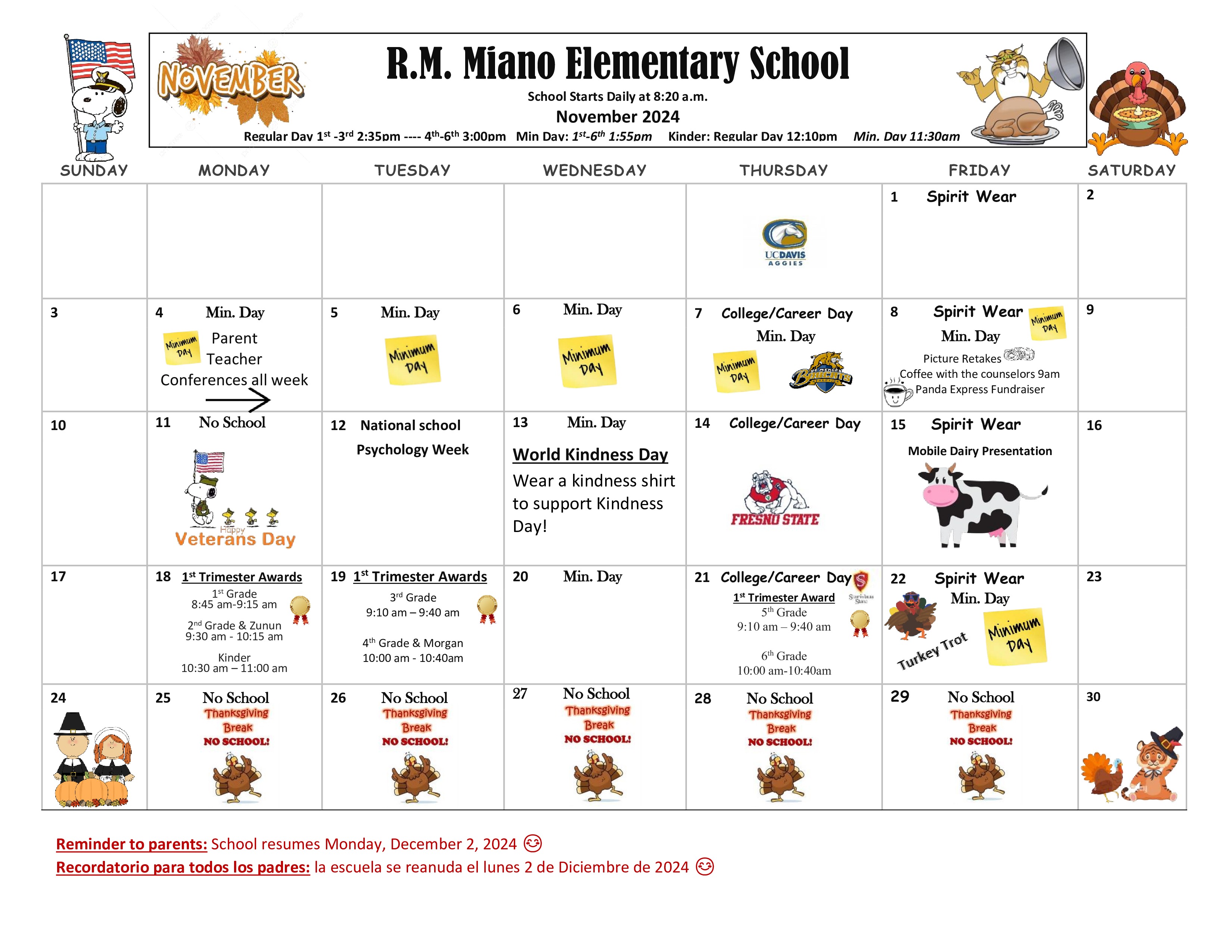 November Monthly Calendar 