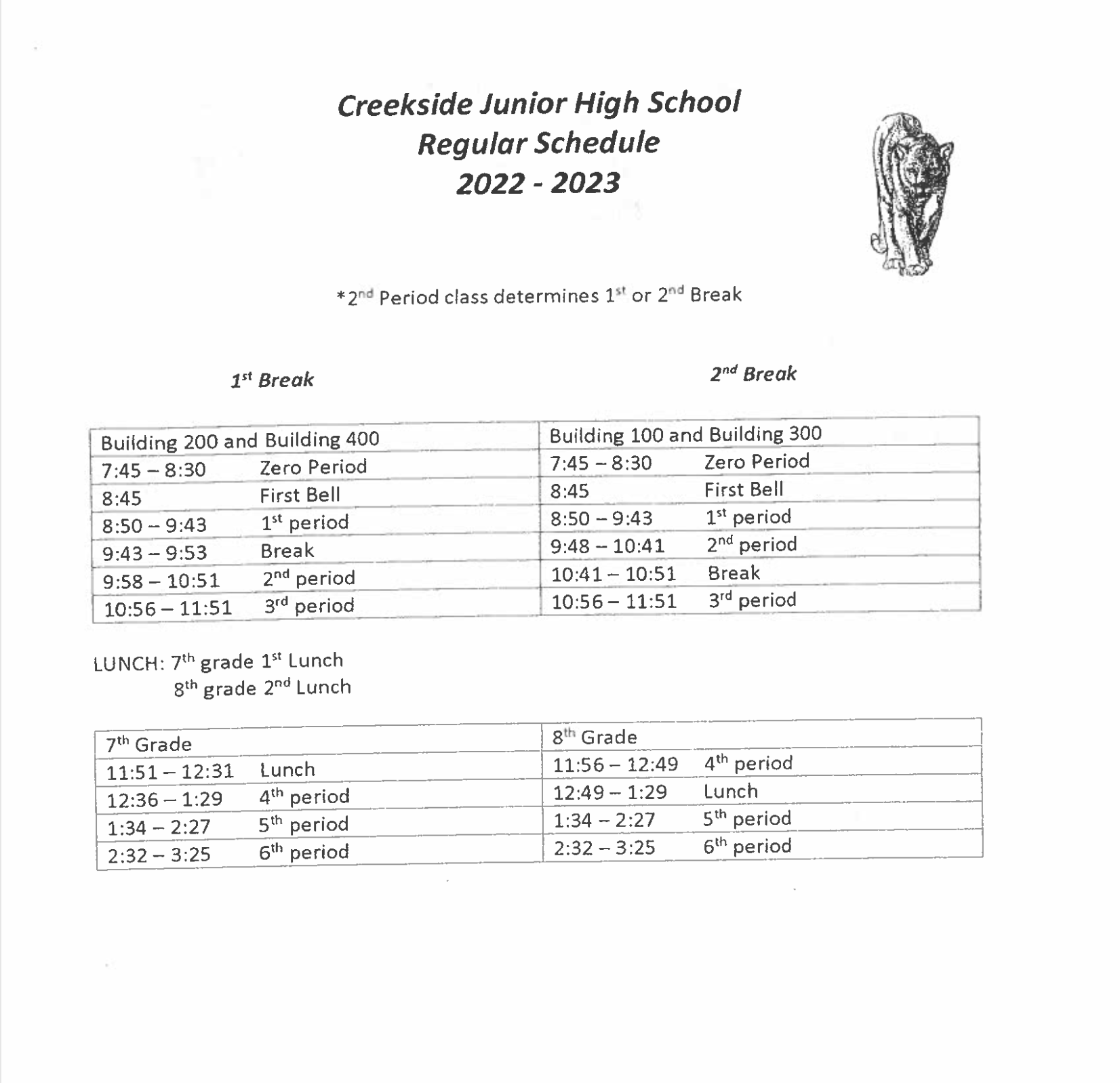 Bell Schedules Creekside Junior High