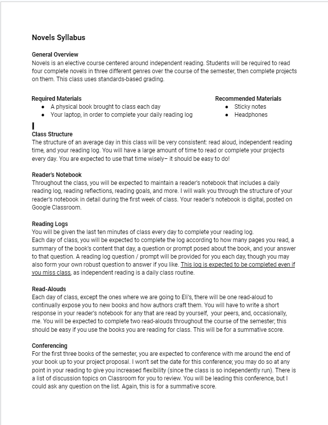 Novels Syllabus