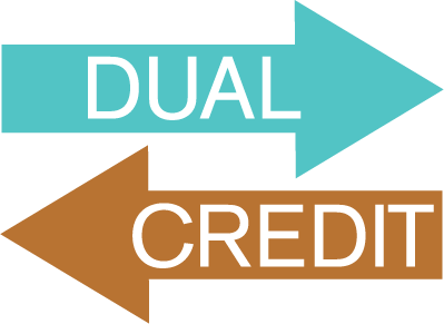 picture of two arrows pointing in opposite directions with the words dual credit on them