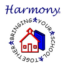 picture of a school house and book with the words Harmony - Bringing Your School Together