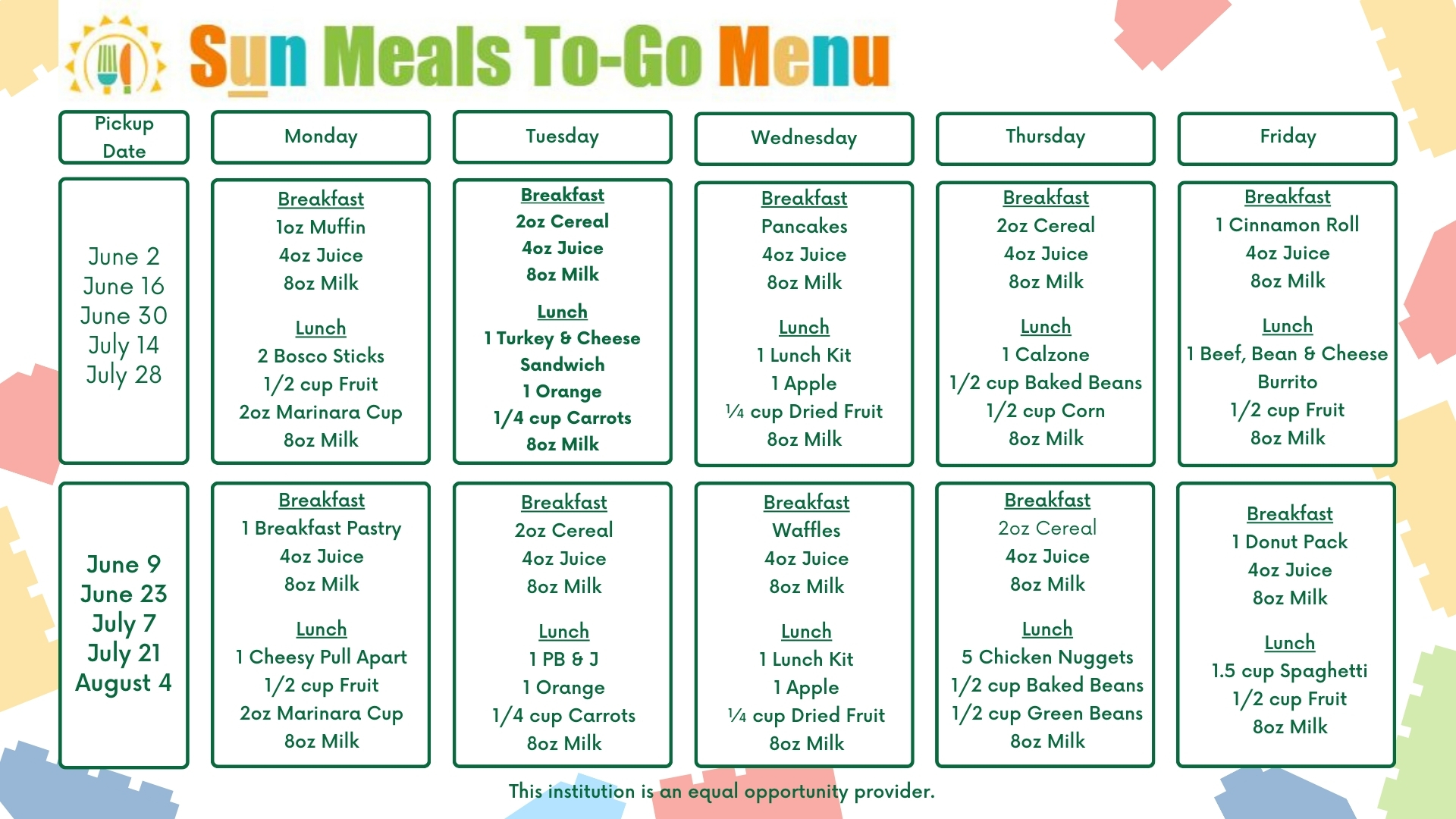 SFSP 2025 Menu