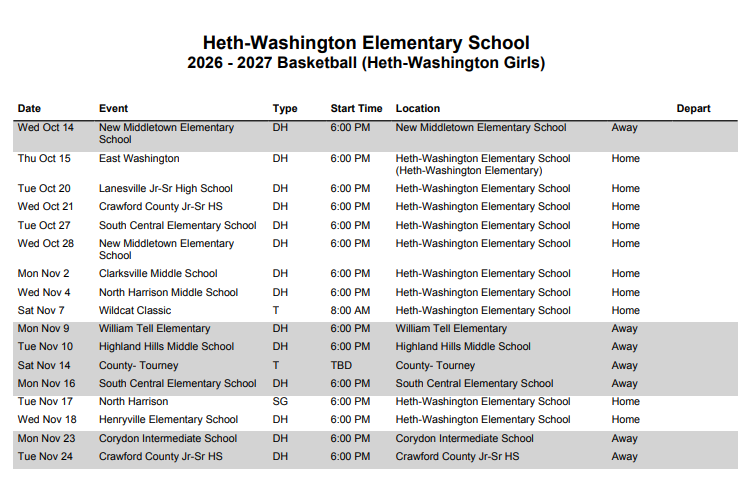Girls BBall Schedule