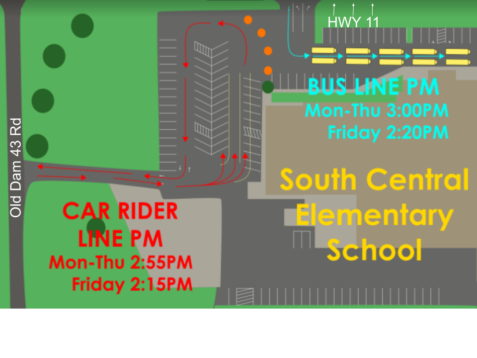 picture of the South Central Elementary School car rider pick up route