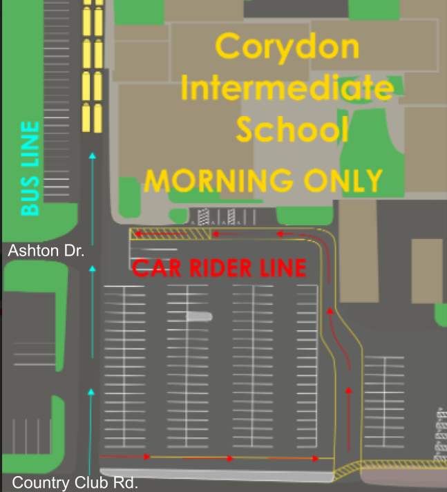 picture of the morning traffic route for Corydon Intermediate School