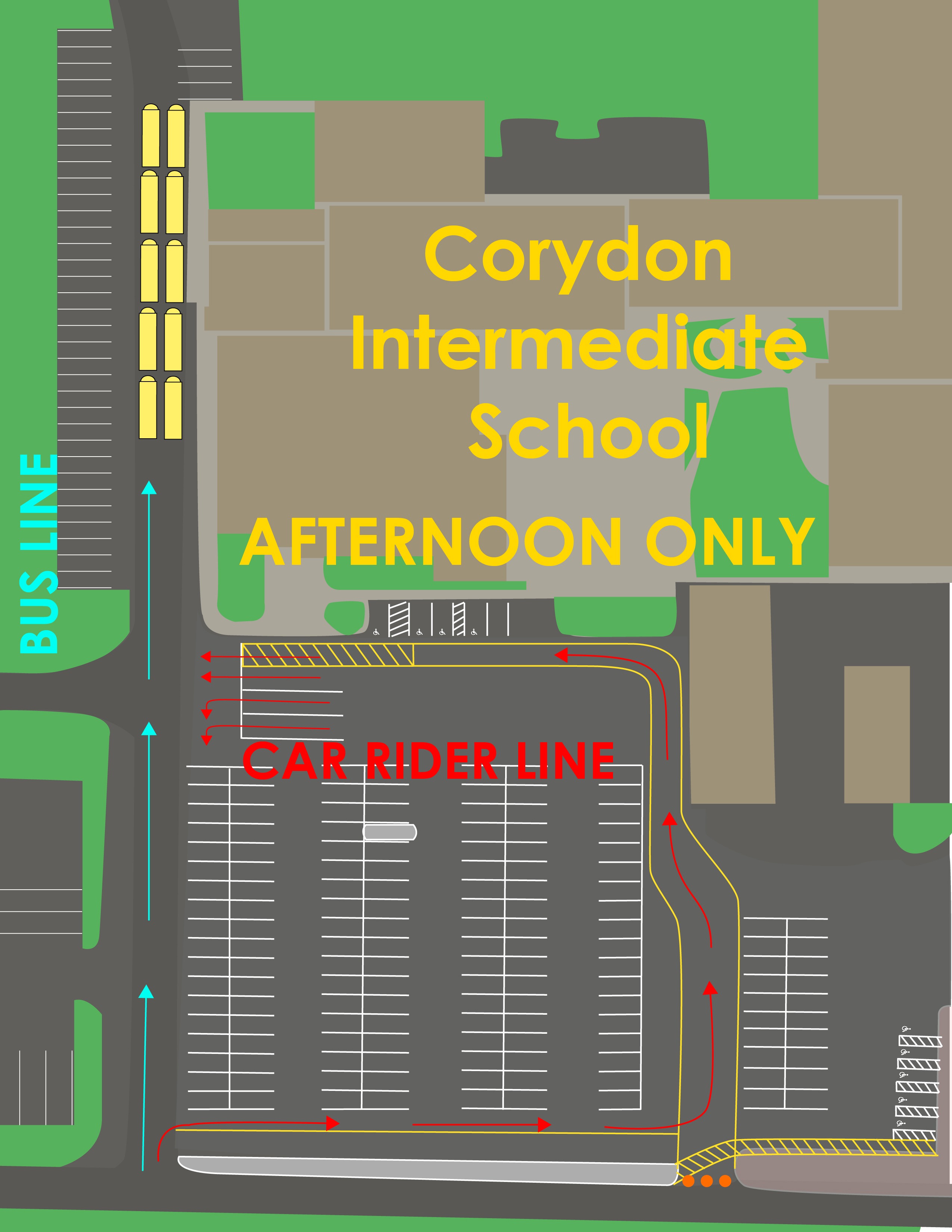 picture of the afternoon traffic route for Corydon Intermediate School