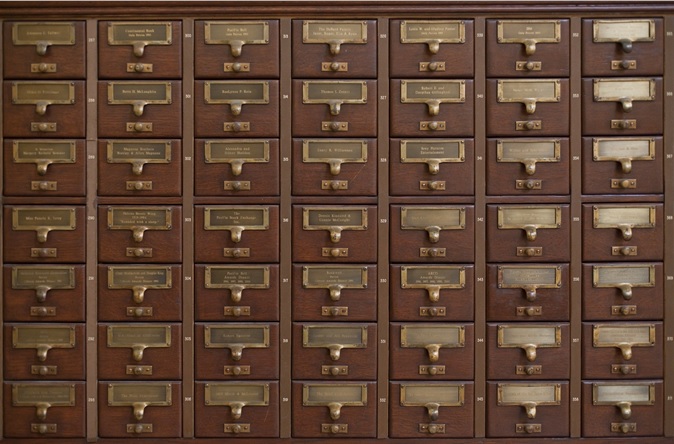 A photo of a card catalog cabinet