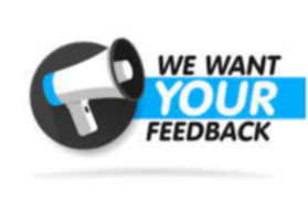 feedback in blue & black letters