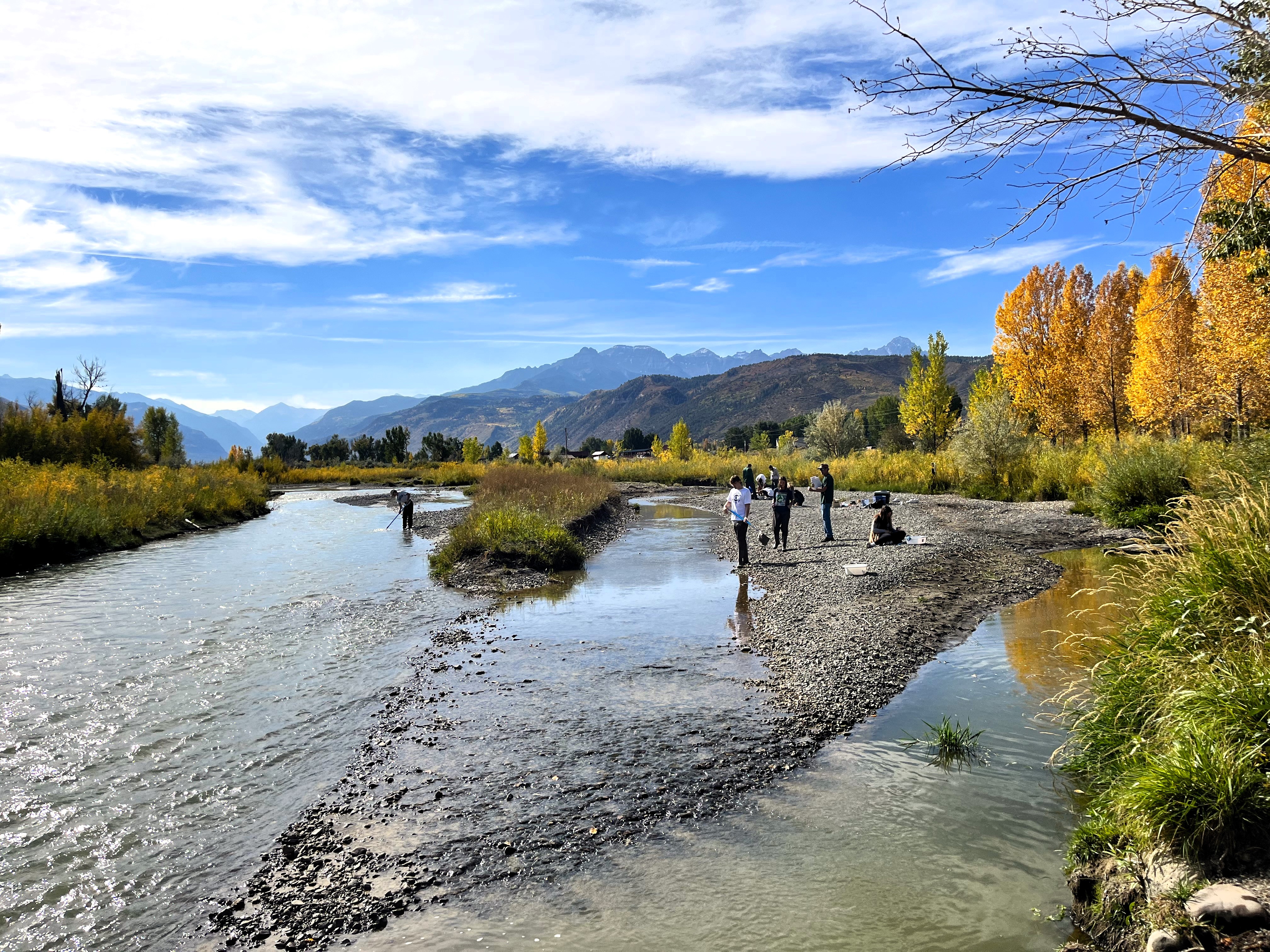 High school students studying the Uncompahgre River