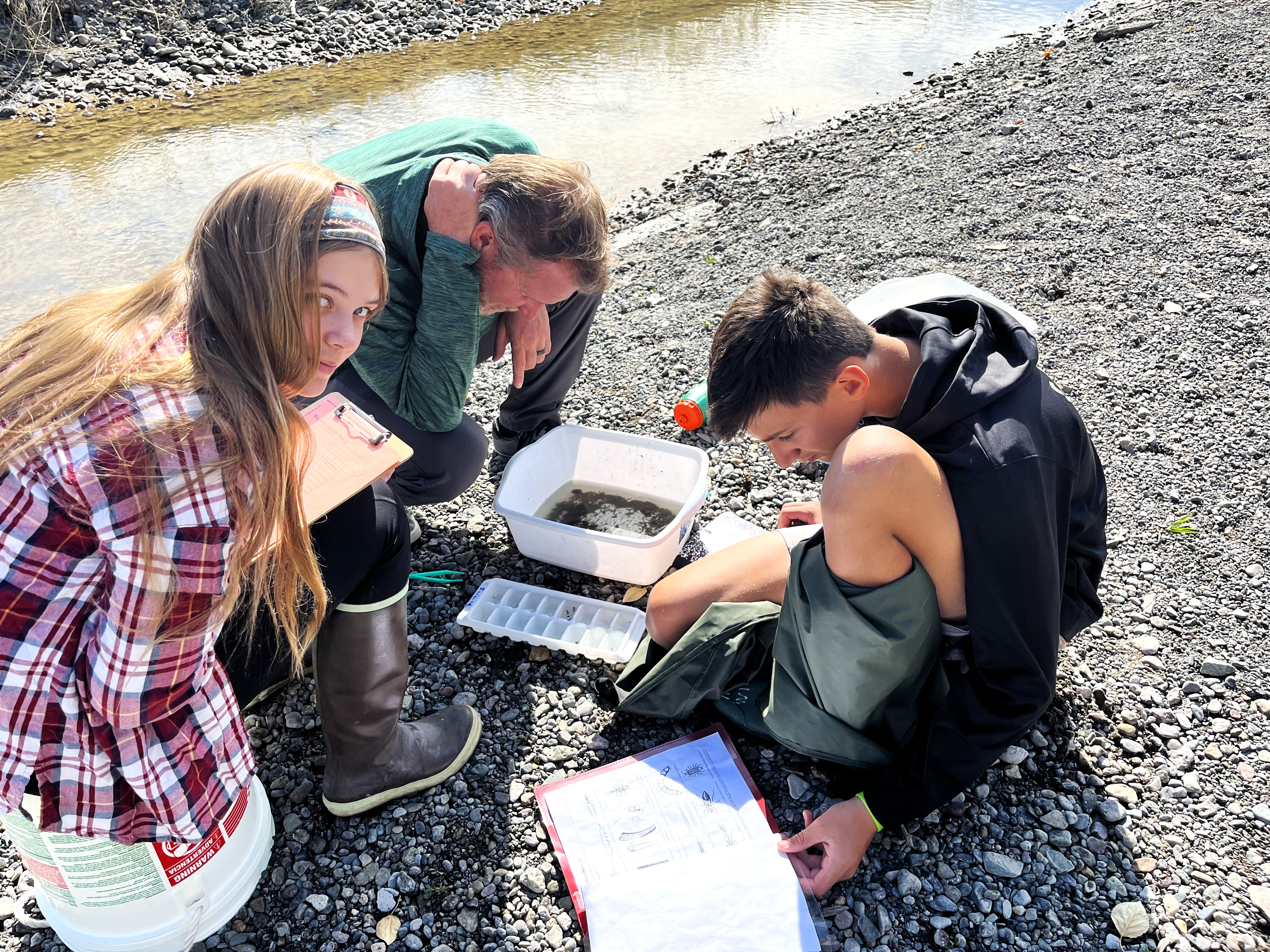 High school students studying the Uncompahgre River