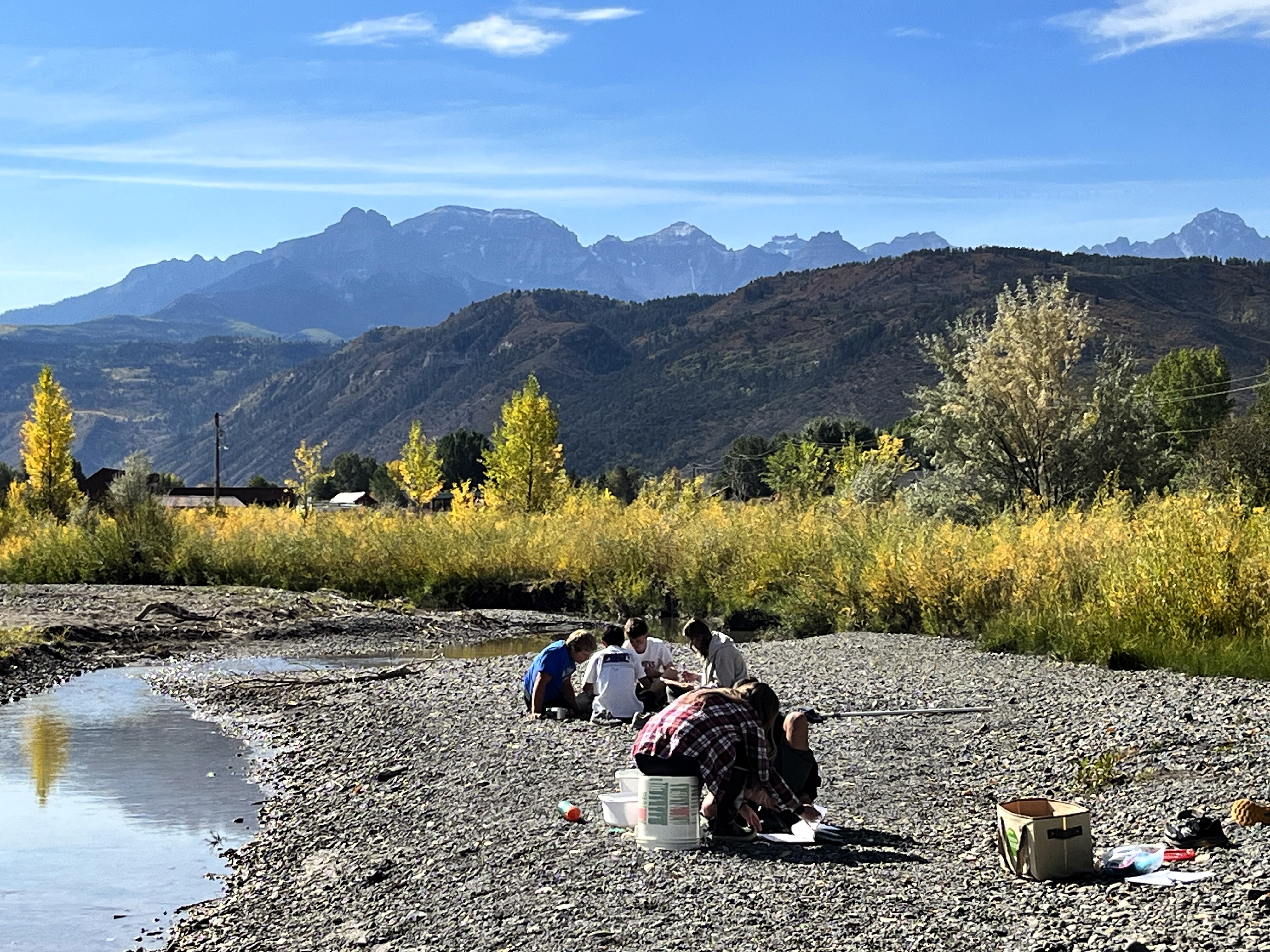 High school students studying the Uncompahgre River