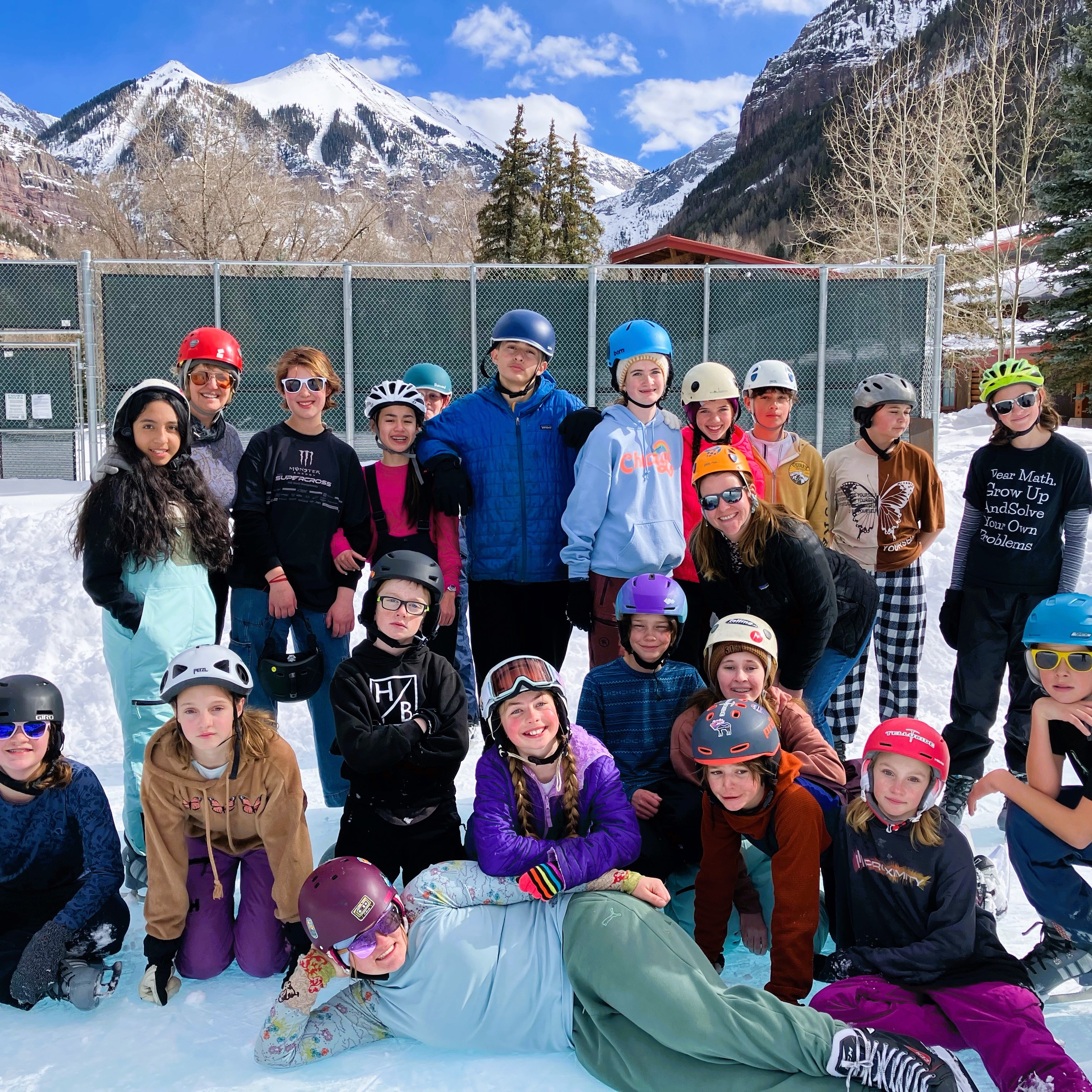 Middle school students ice skating at Telluride Town Park