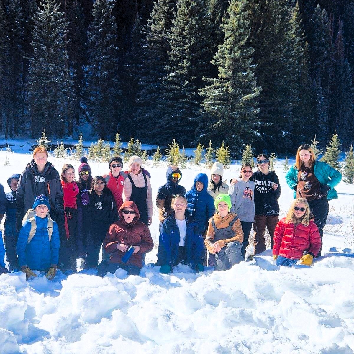 Middle school students snowshoeing Miller Mesa