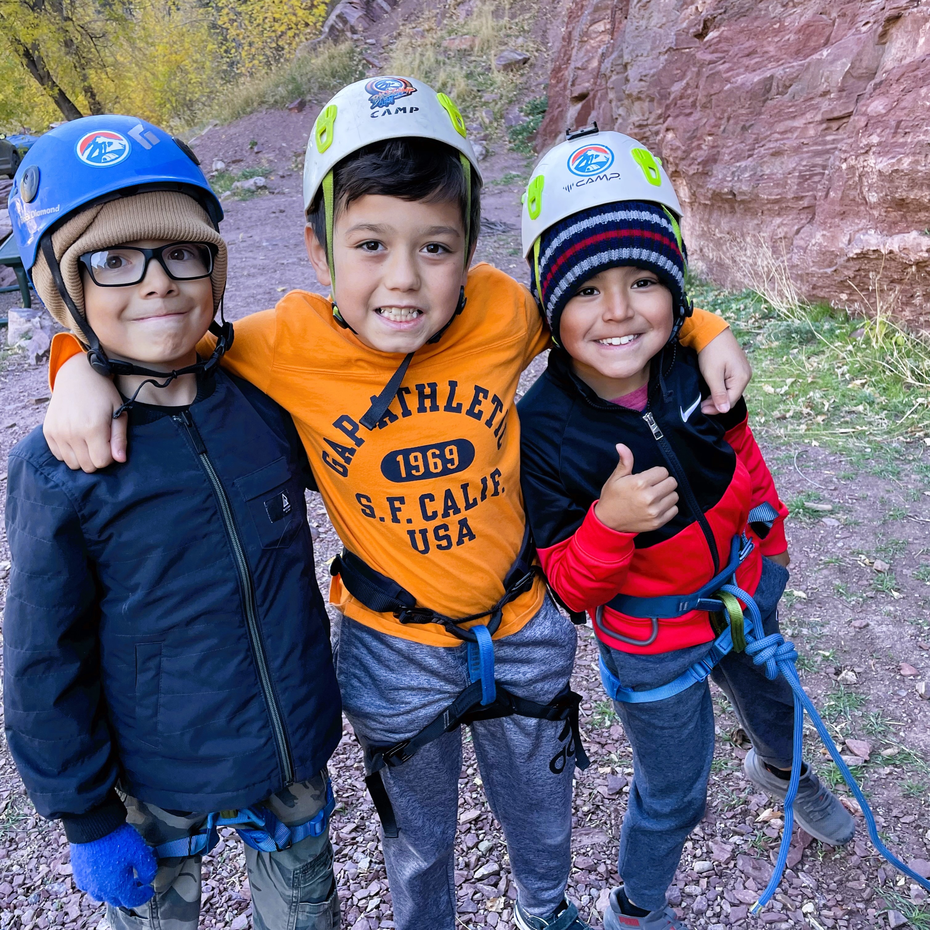 3rd graders rock climbing at Rotary Park