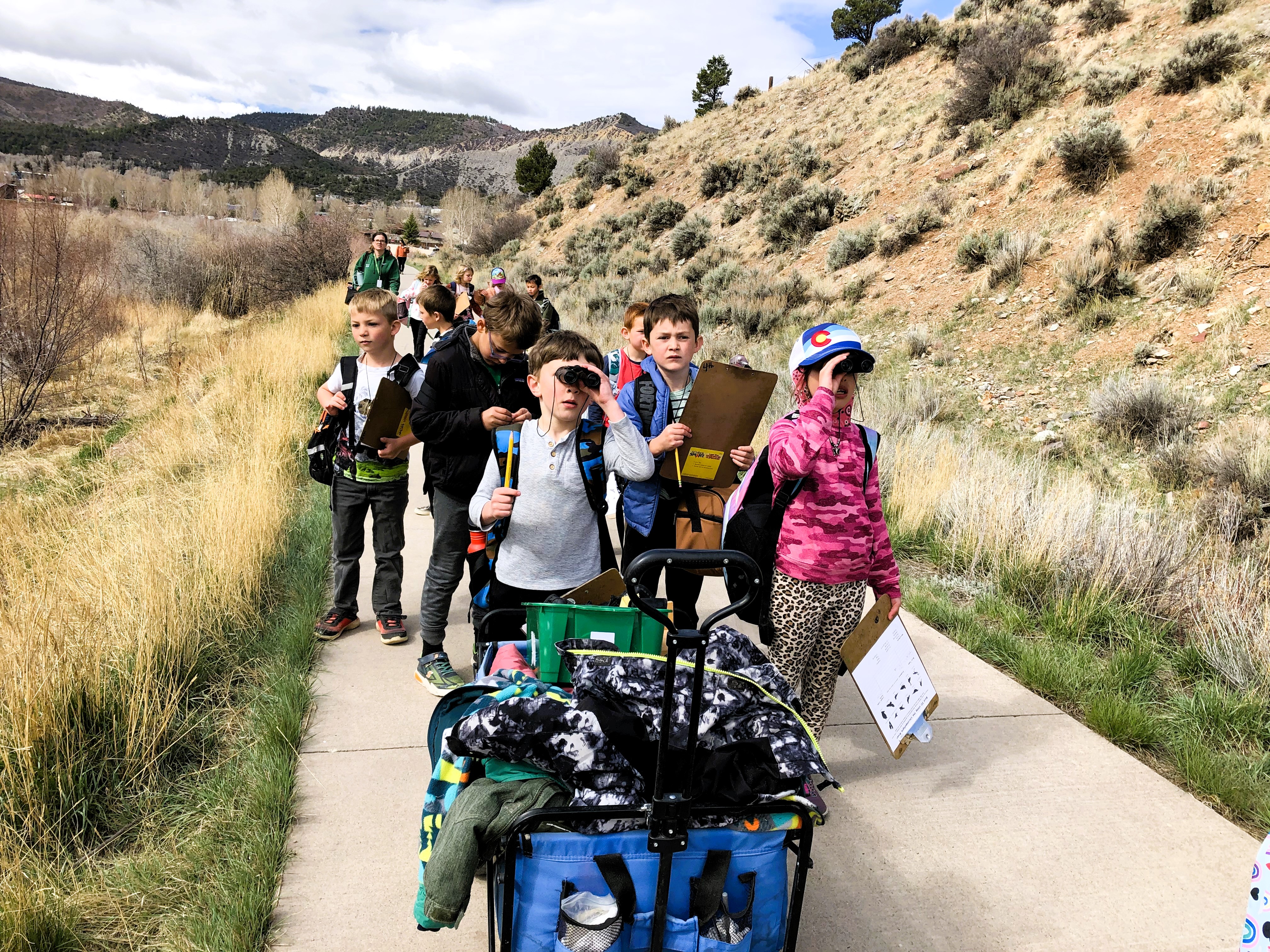 1st grade bird watching along the river