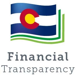 Financial Transparency logo featuring a stylized Colorado flag above an open book icon.