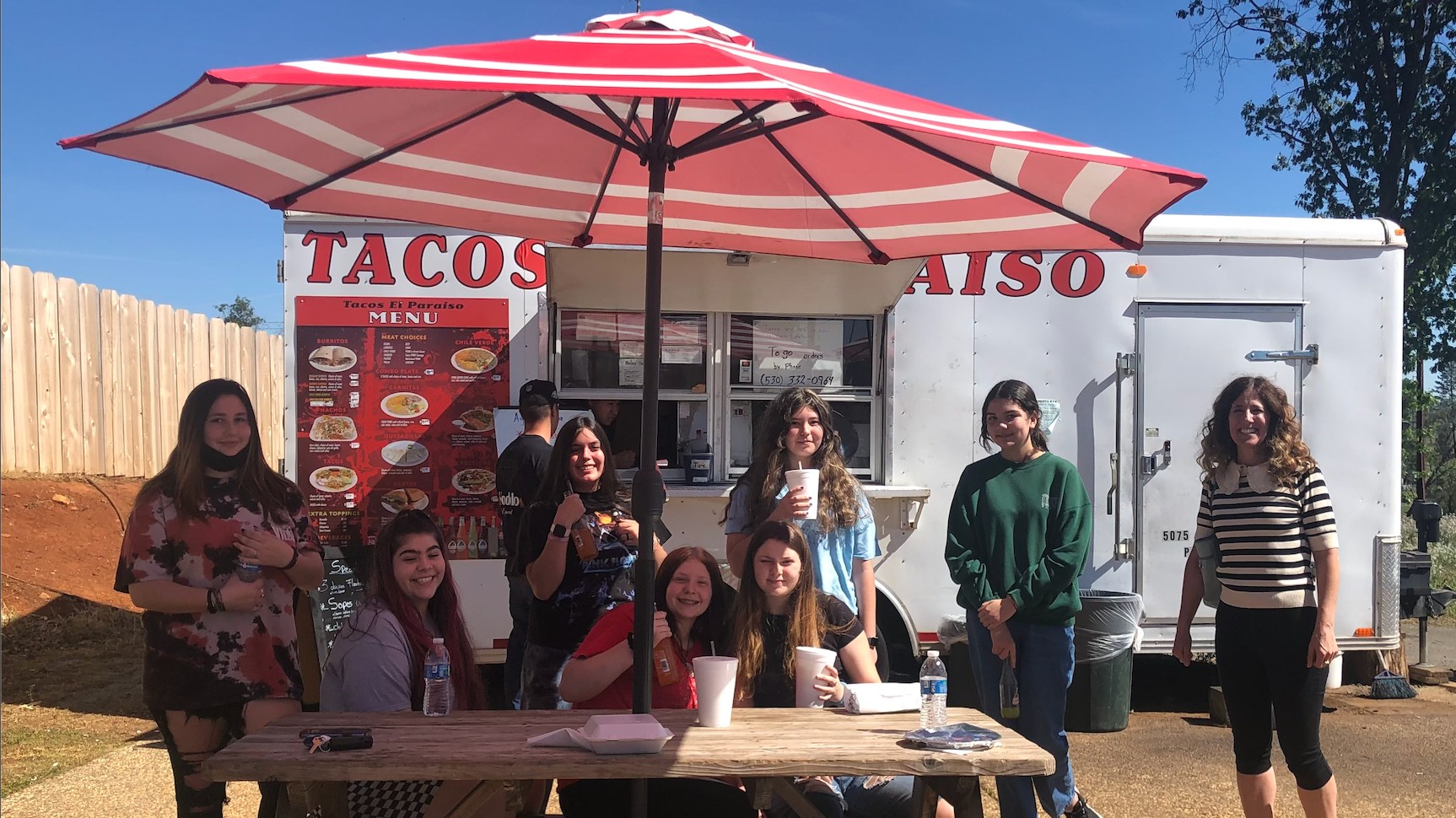 Spanish class together at a mexican food truck