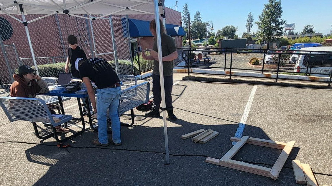 Students working with wood