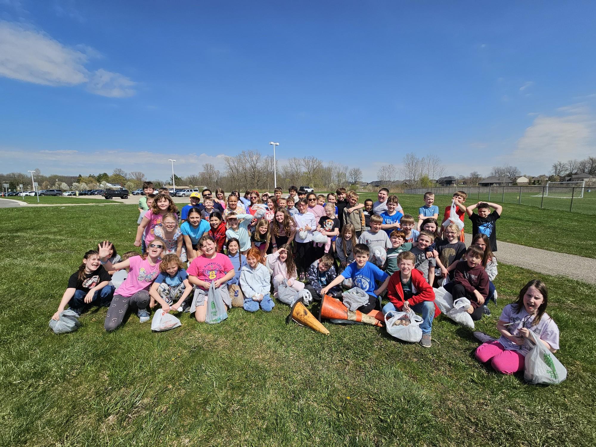Students at St Clair River Elementary celebrating Earth Day