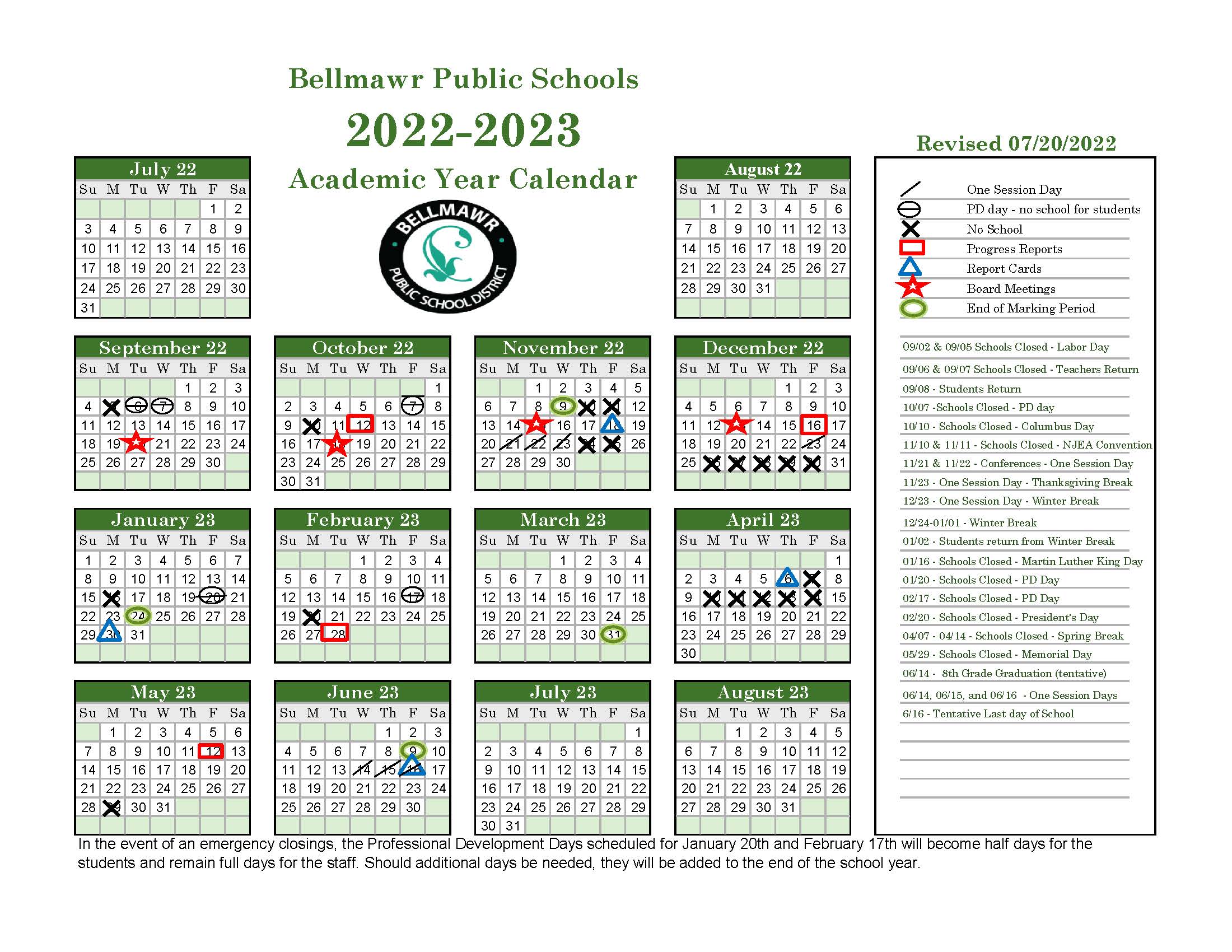 District Calendar 2022-23