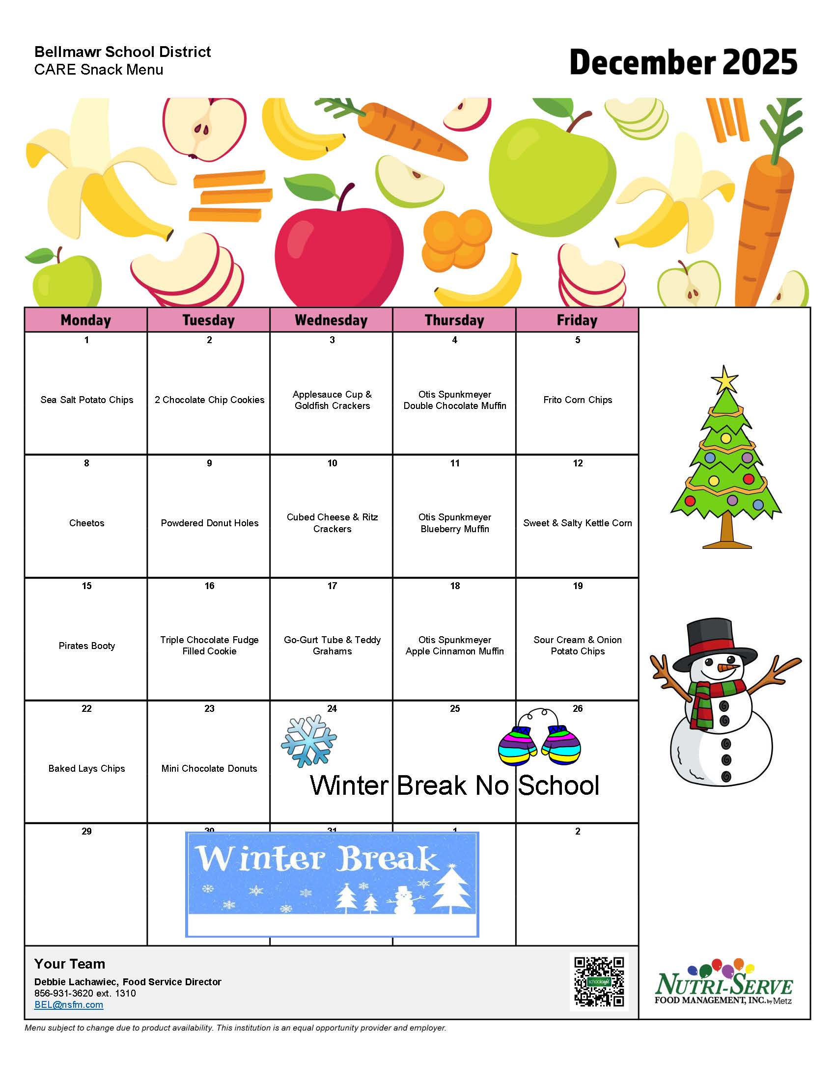 December Snack Menu