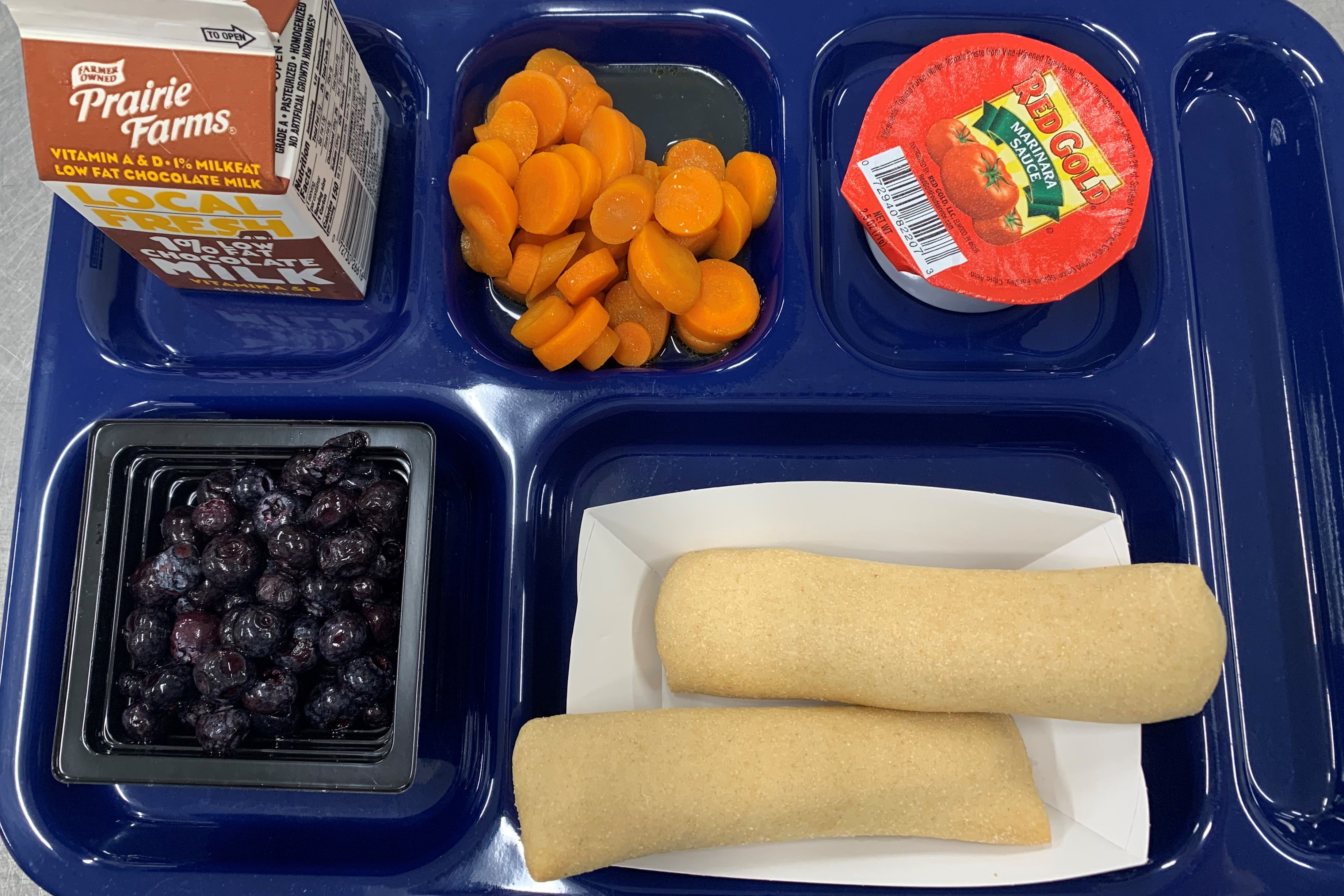 blue school lunch tray