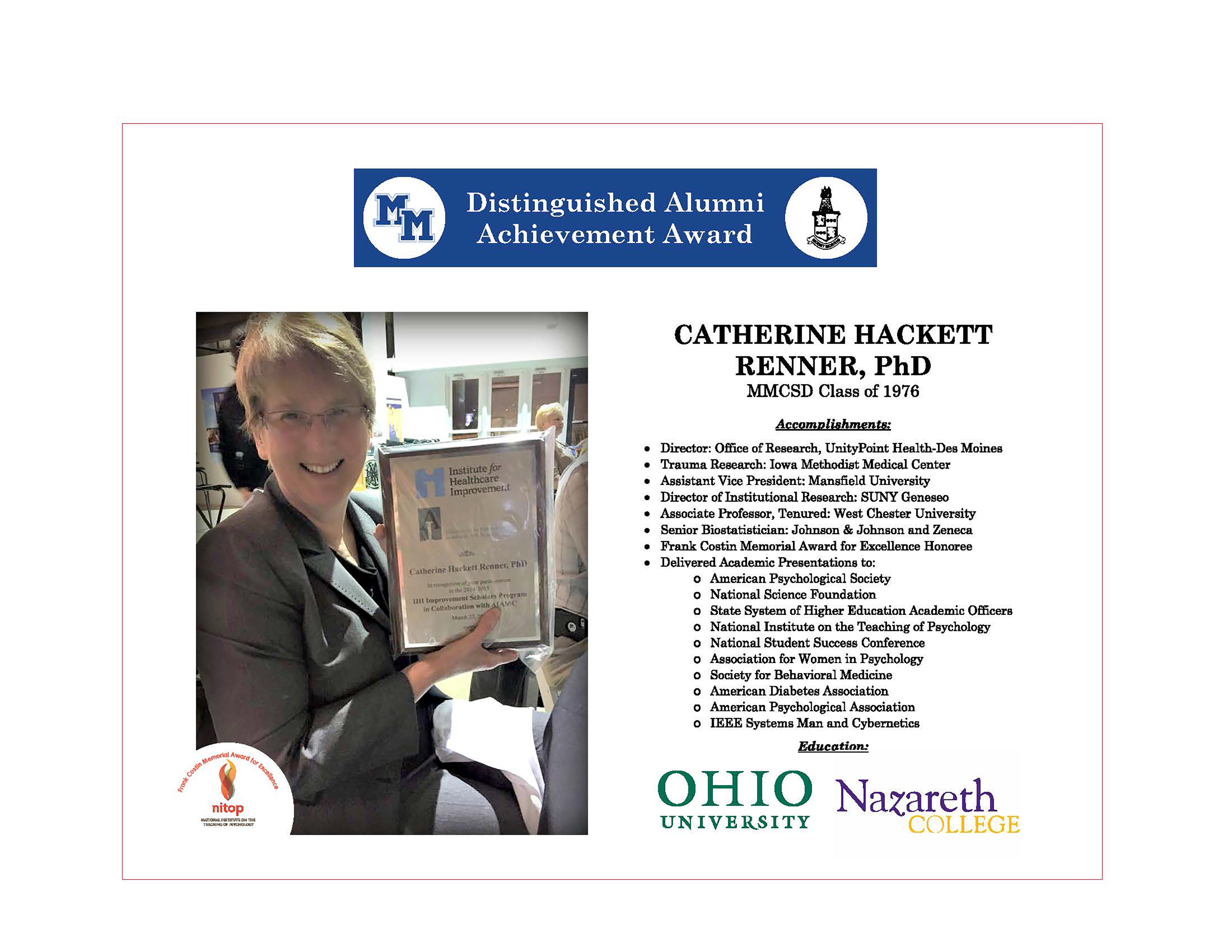 Catherine Hackett Renner Accomplishments.