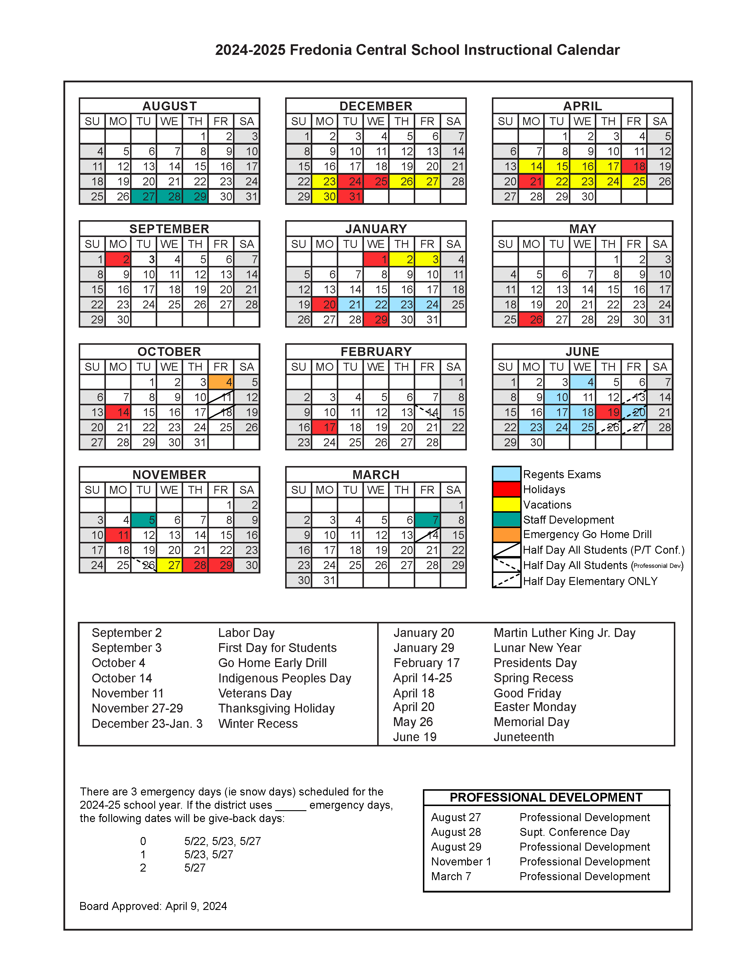 2024-25 Instructional Calendar 