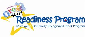 Logo for Great Start Readiness Program. Michigan's Nationally Recognized Pre-K Program.