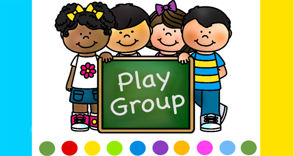 Illustration of children and sign that saysplay group