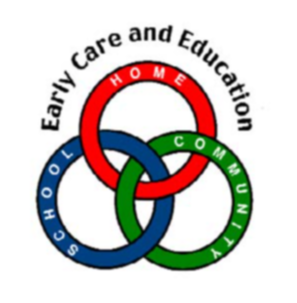 Logo for Early Childhood with the words Home, School, and Community embedded in the logo.