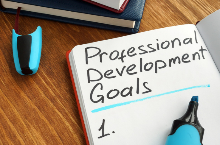 notebook with writing "professional development goals"